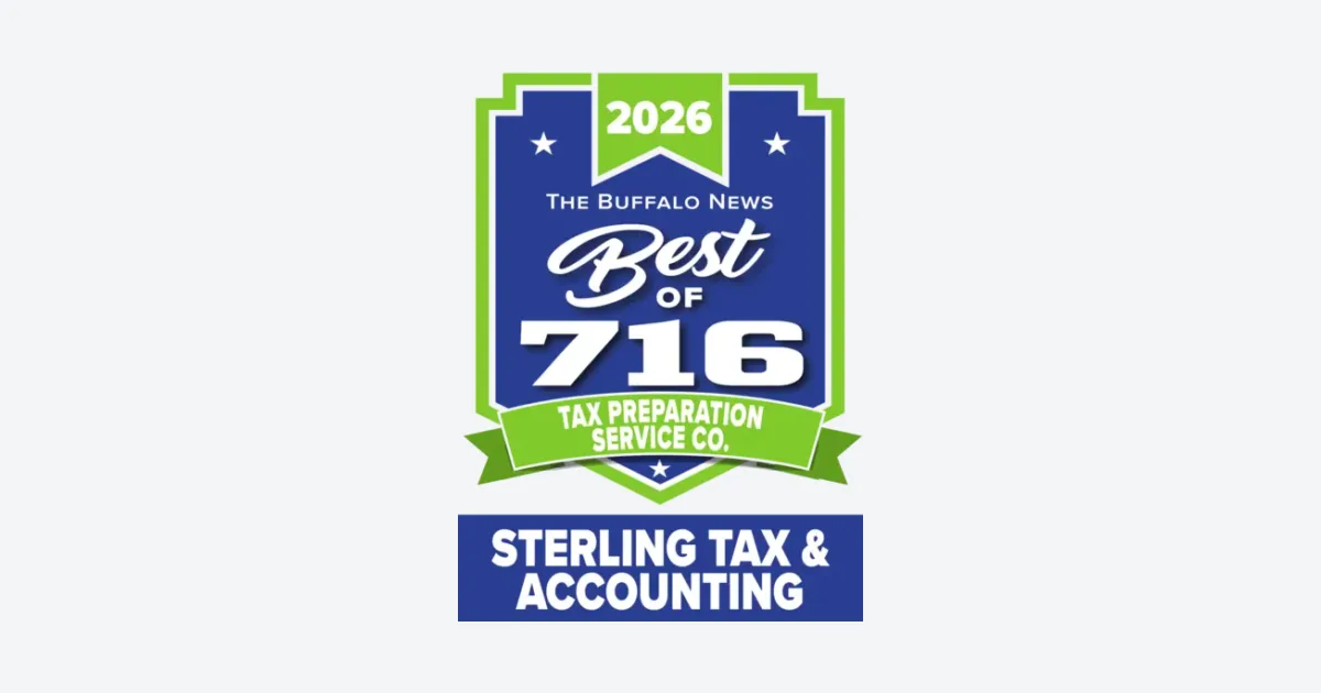 The Buffalo News Best of 716 2026 Tax Preparation Service Co. award badge for Sterling Tax & Accounting